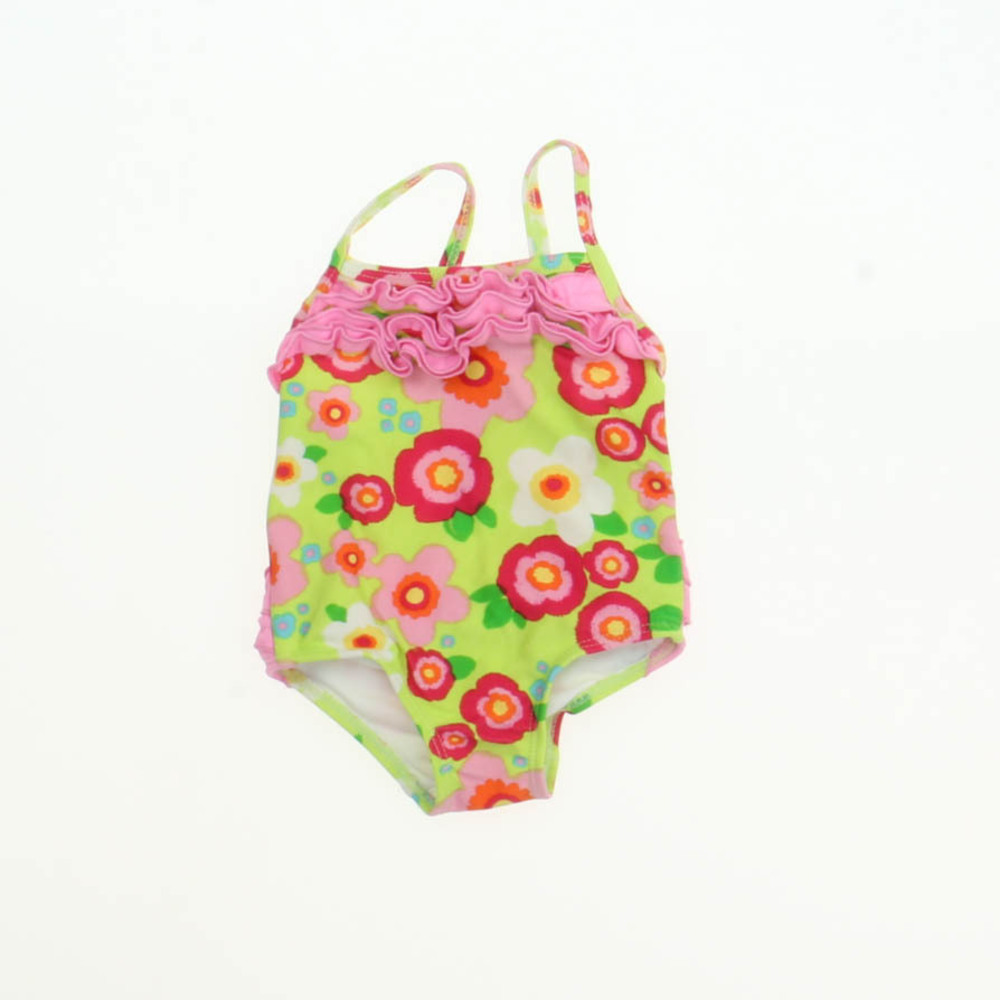 Absorba Girls Green Flowered 1-piece Swimsuit size: 3-6 Months